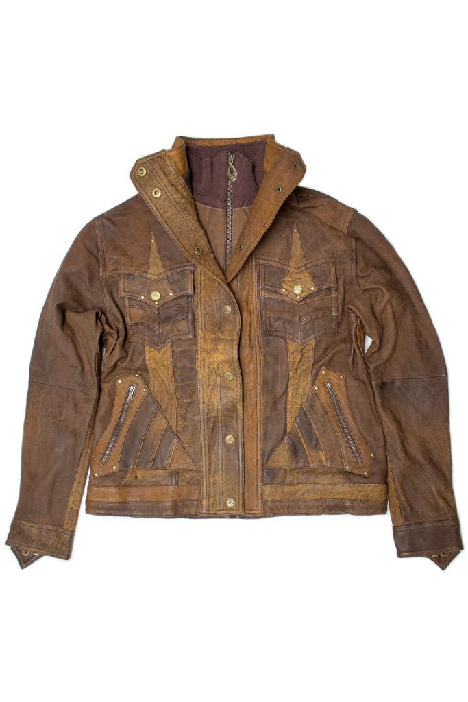 Alloy Leather Jacket Brown Combo Custom Size – anahata designs