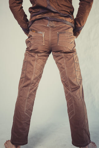 Newatu stretch denim and leather pants - anahata designs