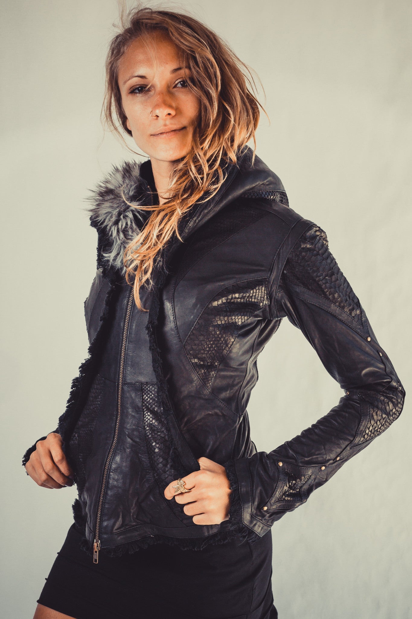 Victory Python edition leather jacket womens cut - anahata designs