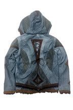 Mens Victory Python Leather Jacket - Blue Grey w/ Silver Python & Brown Trim - Custom Size - anahata designs/infiniti now