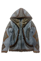 Mens Victory Python Leather Jacket - Blue Grey w/ Silver Python & Brown Trim - Custom Size - anahata designs/infiniti now