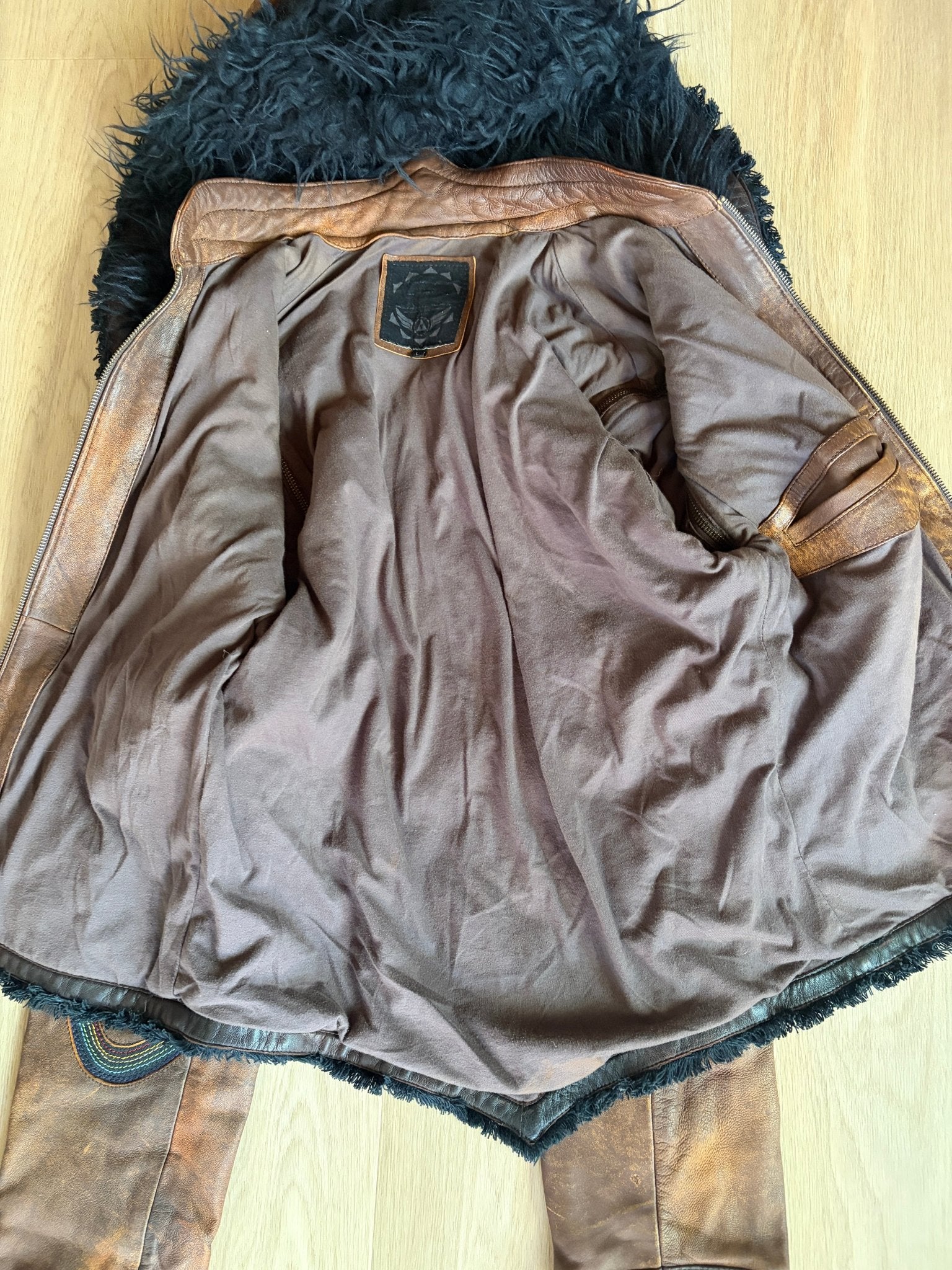 PREL🖤VED - Rainbow Serpent Mens Cut Leather Jacket - Brown Combination Large - anahata designs/infiniti now