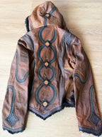 PREL🖤VED - Rainbow Serpent Mens Cut Leather Jacket - Brown Combination Large - anahata designs/infiniti now