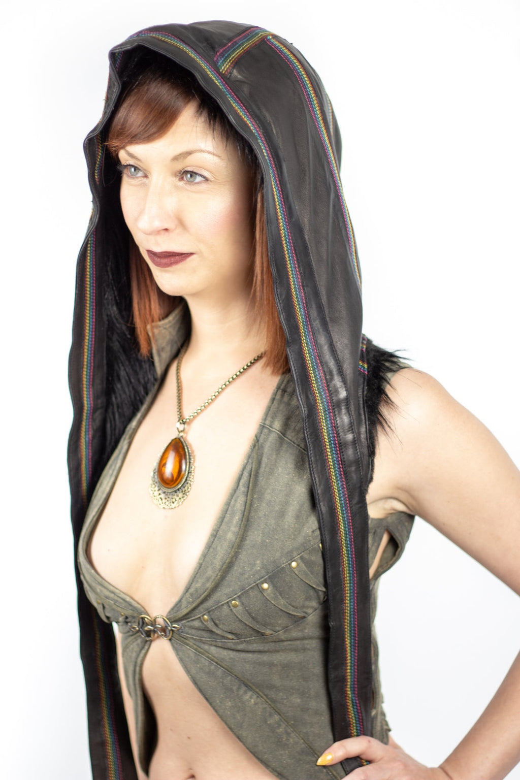 Rainbow Leather Jedi Hood - anahata designs/infiniti now