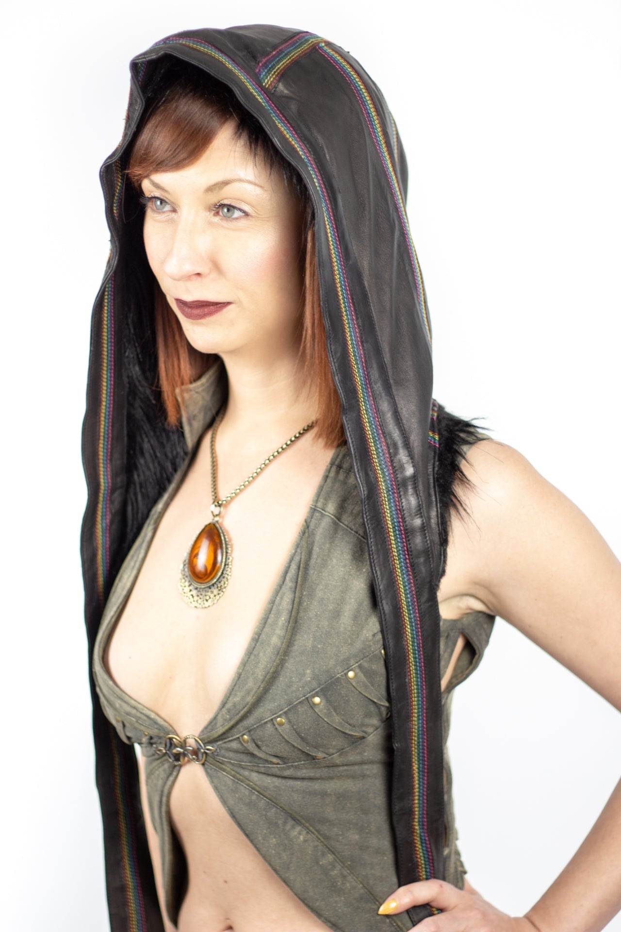 Rainbow Leather Jedi Hood - anahata designs/infiniti now