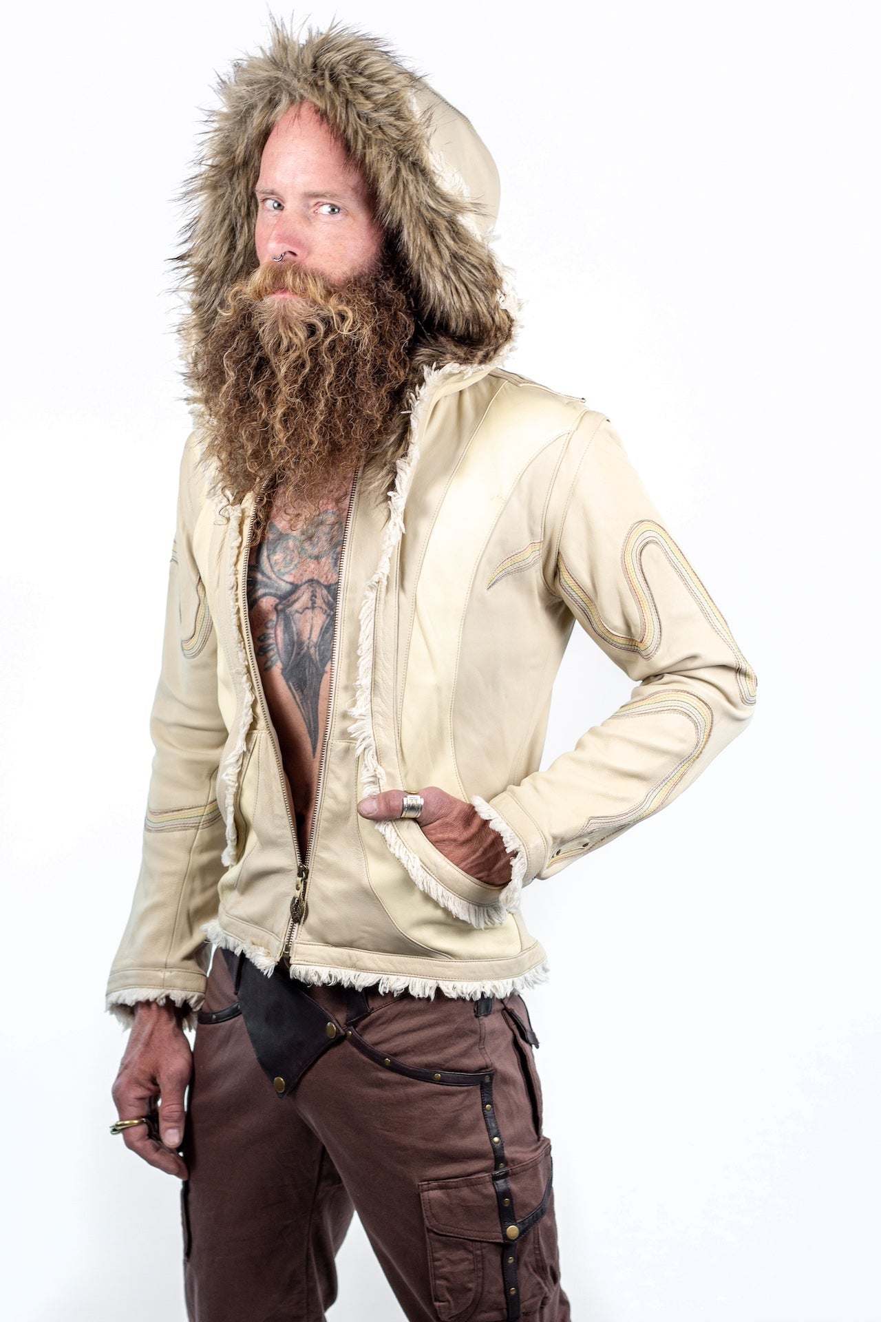 Rainbow Serpent Mens Cut Leather Jacket - anahata designs/infiniti now