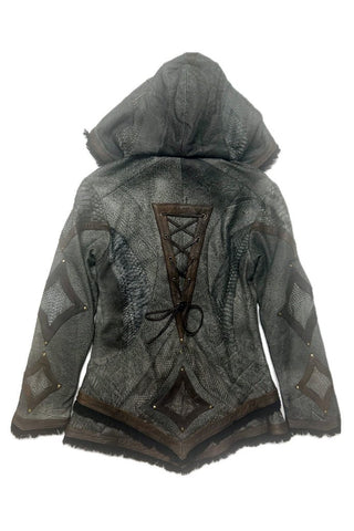 Victory Python Leather Jacket - Silver w/ Grey Python & Brown Trim - Custom Size - anahata designs/infiniti now