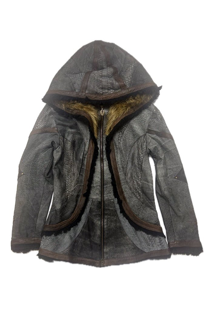 Victory Python Leather Jacket - Silver w/ Grey Python & Brown Trim - Custom Size - anahata designs/infiniti now