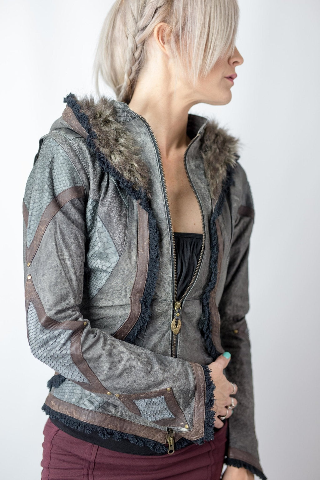 Victory Womens Cut Python Leather Jacket - anahata designs/infiniti now
