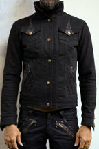 Alloy stretch denim and leather jacket - anahata designs