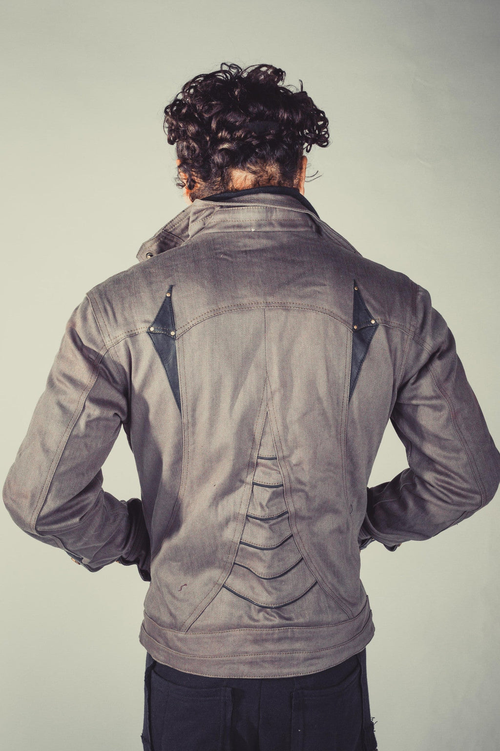 Alloy stretch denim and leather jacket - anahata designs
