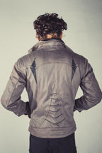 Alloy stretch denim and leather jacket - anahata designs