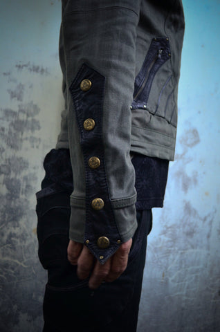 Alloy stretch denim and leather jacket - anahata designs
