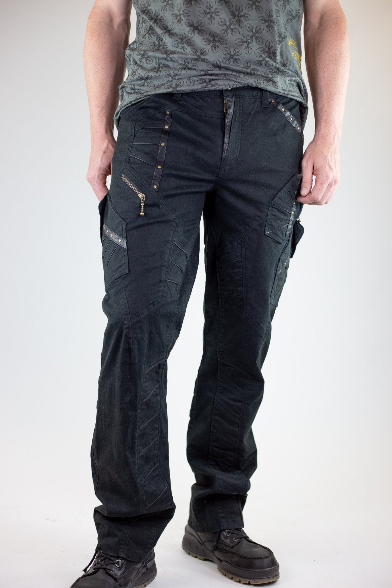 Chiseled Organic stretch denim and leather Pants - anahata designs/infiniti now