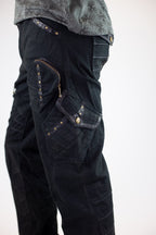 Chiseled Organic stretch denim and leather Pants - anahata designs/infiniti now