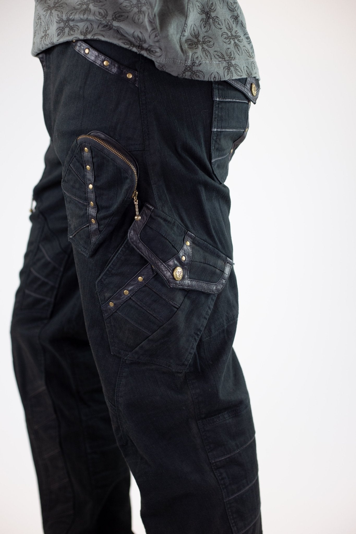Chiseled Organic stretch denim and leather Pants - anahata designs/infiniti now