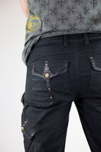 Chiseled Organic stretch denim and leather Pants - anahata designs/infiniti now