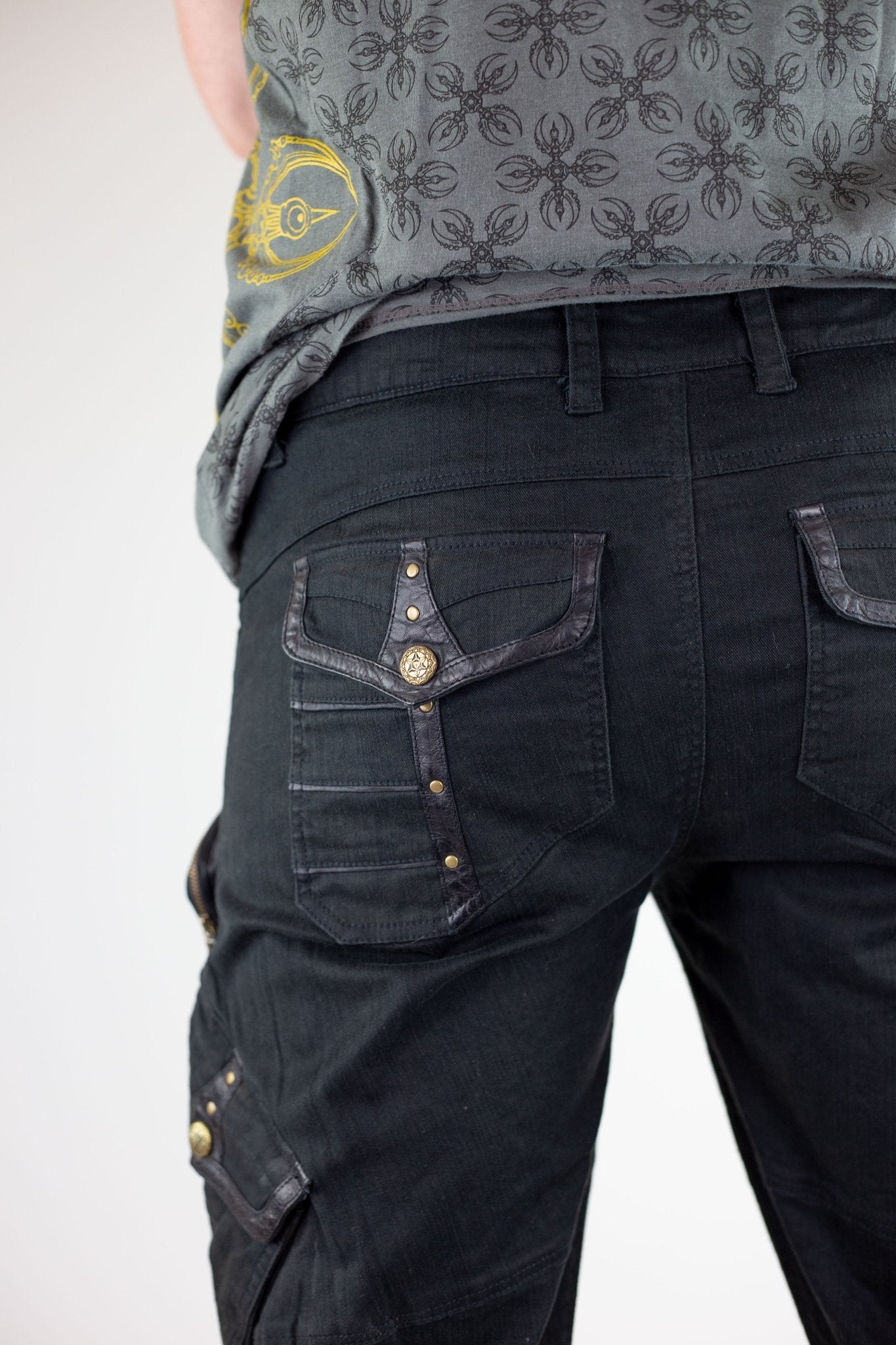 Chiseled Organic stretch denim and leather Pants - anahata designs/infiniti now