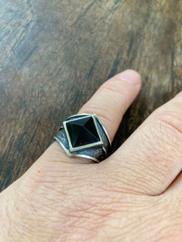 Dark Matter Onyx sterling silver ring - anahata designs