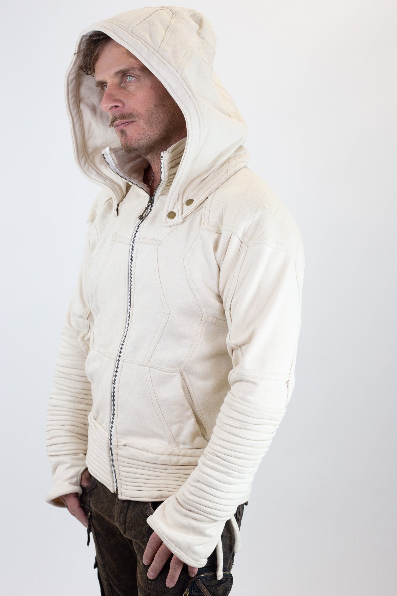 Honeycomb Texture Zip Front Hooded Fleece Jacket, Sweatshirt Jackets