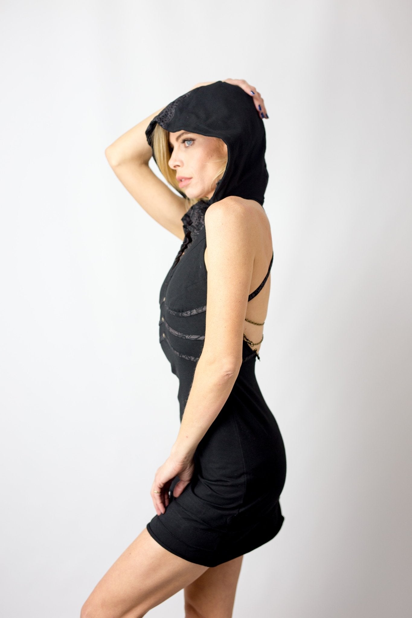 Beige Ribbed Mini Dress - Hooded Dress - Beige Shift Mini
