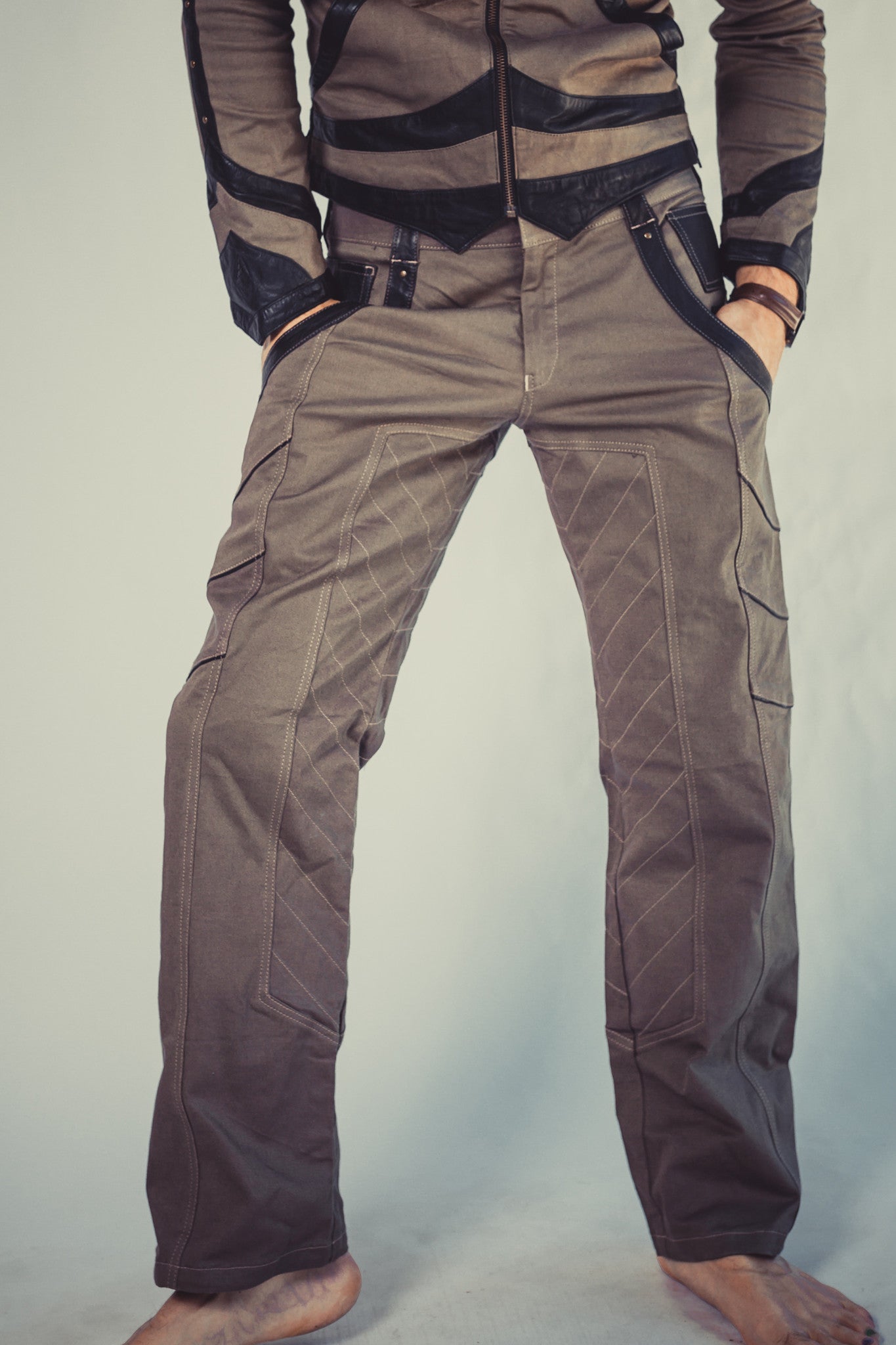 Chiseled Organic stretch denim and leather Pants - anahata designs