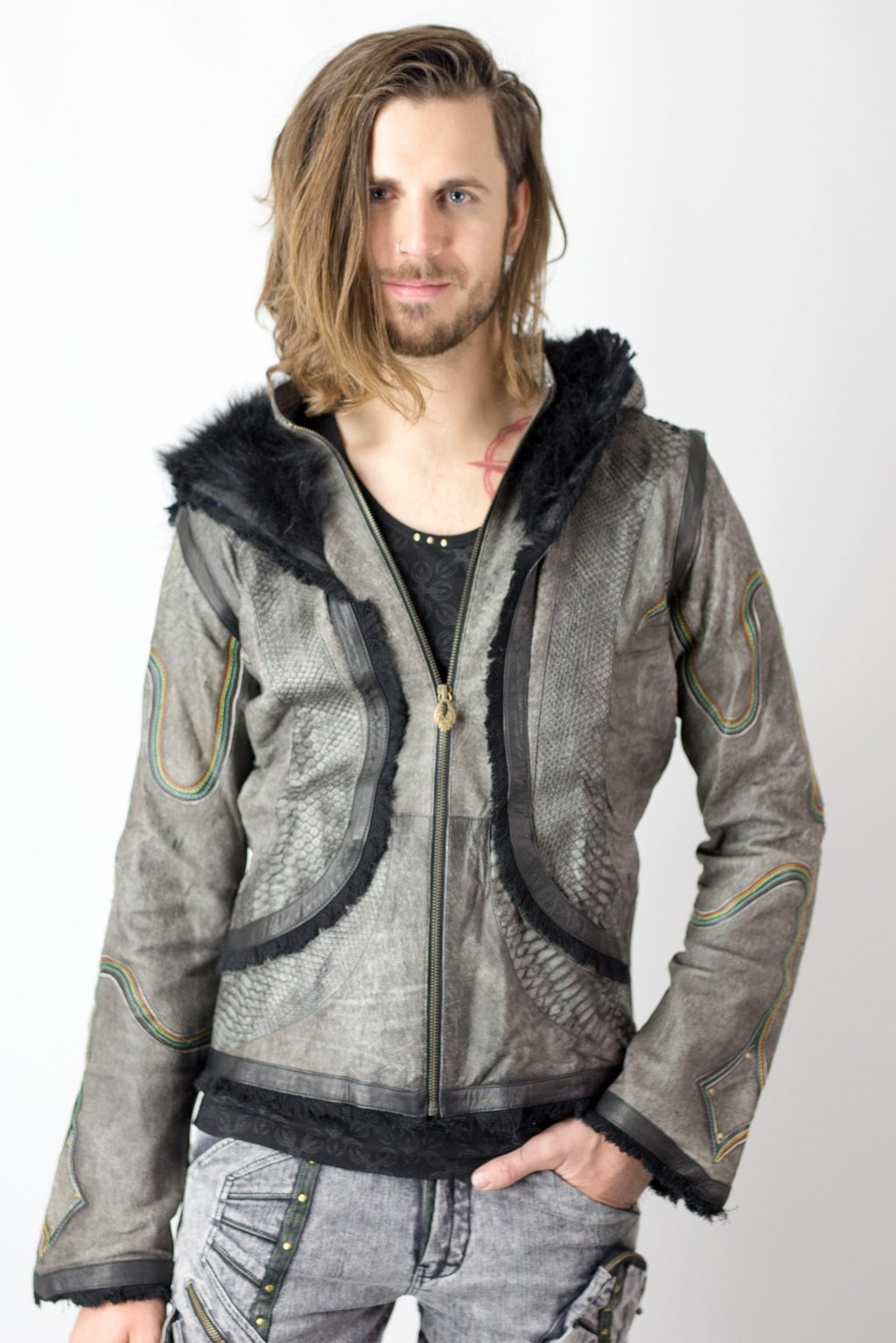 Rainbow Python leather jacket - anahata designs