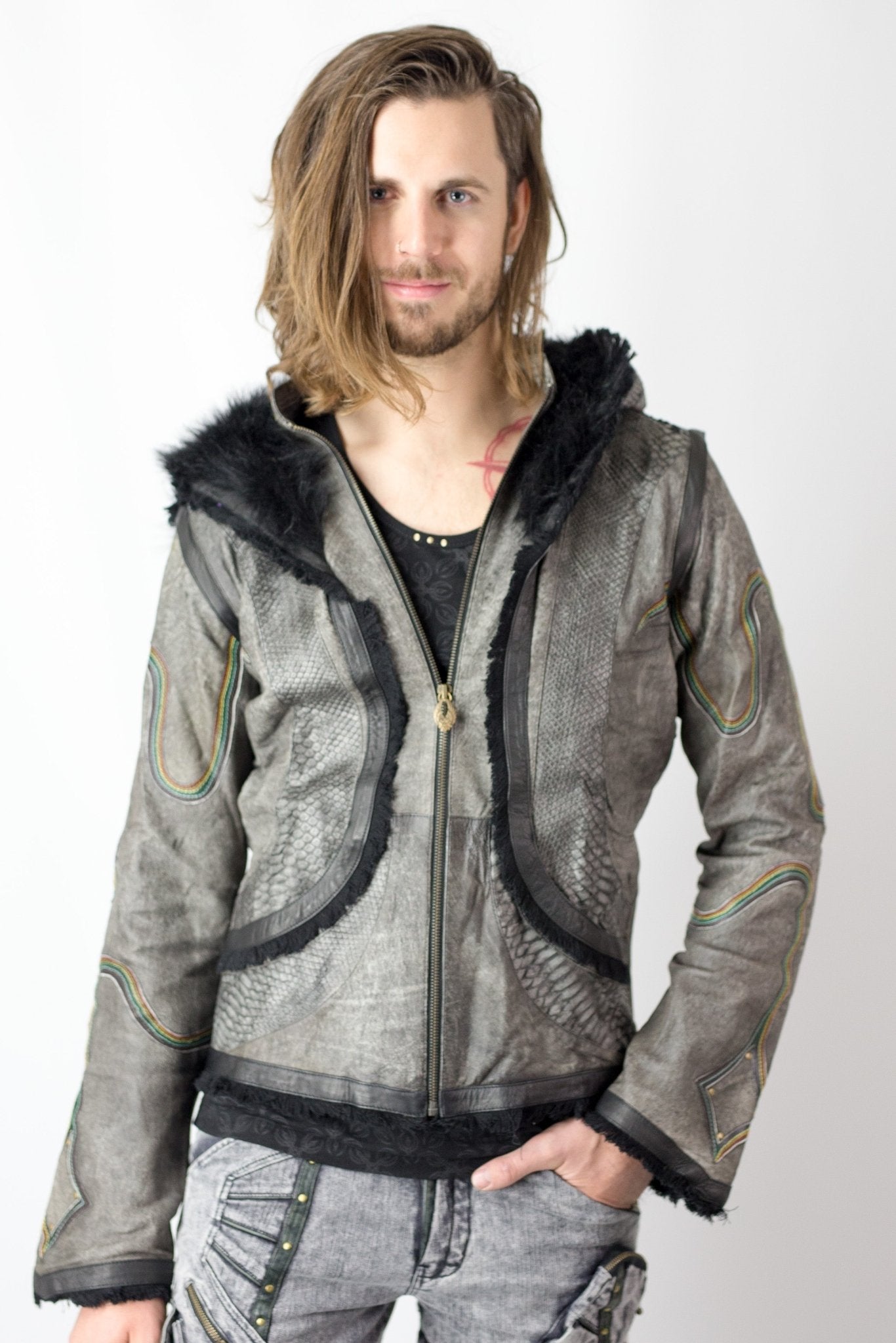 Rainbow Python leather jacket - anahata designs