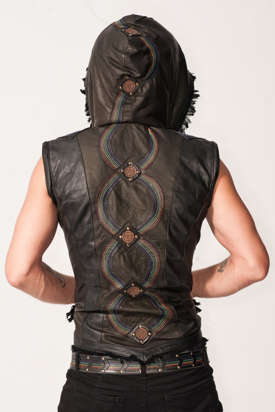 Rainbow Serpent mens cut leather jacket - anahata designs