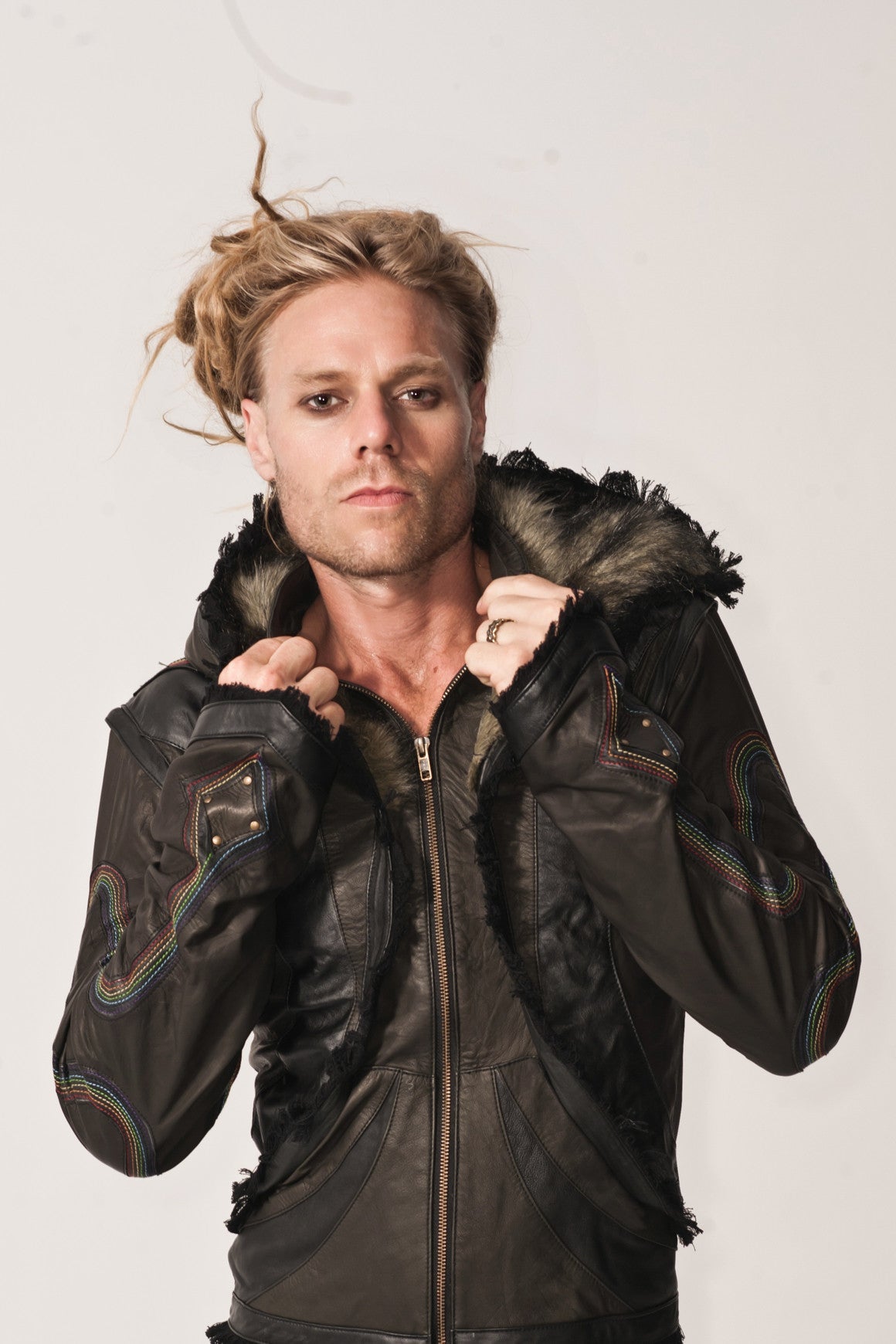Rainbow Serpent mens cut leather jacket - anahata designs