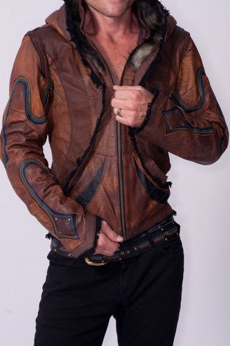 Rainbow Serpent mens cut leather jacket - anahata designs