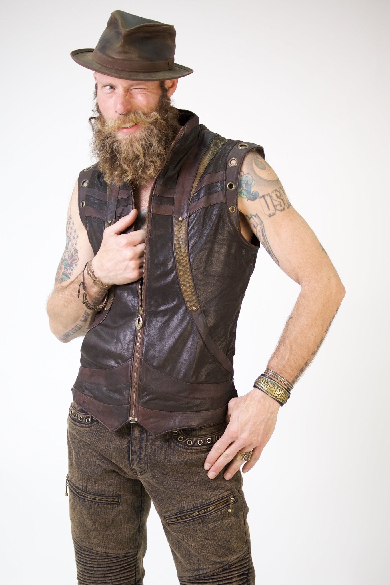 Taurid Leather and python Vest - anahata designs