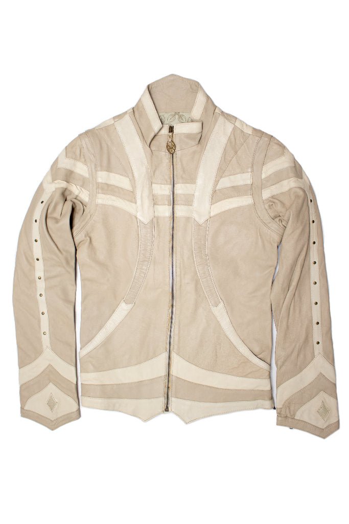 Taurid Leather Jacket - Cream Combo xx Small kids size- Discolored Zipper - anahata designs