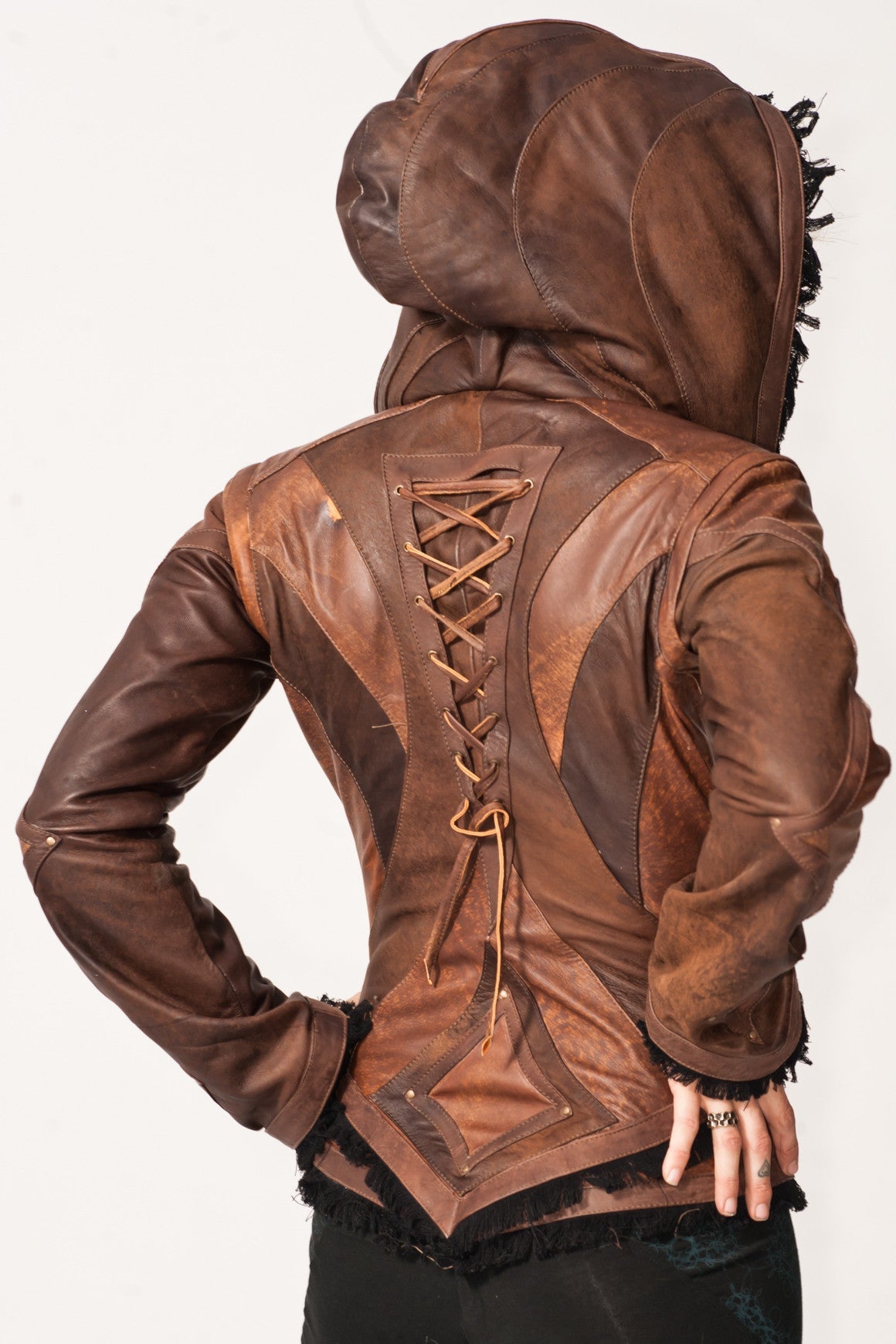 leather hooded down